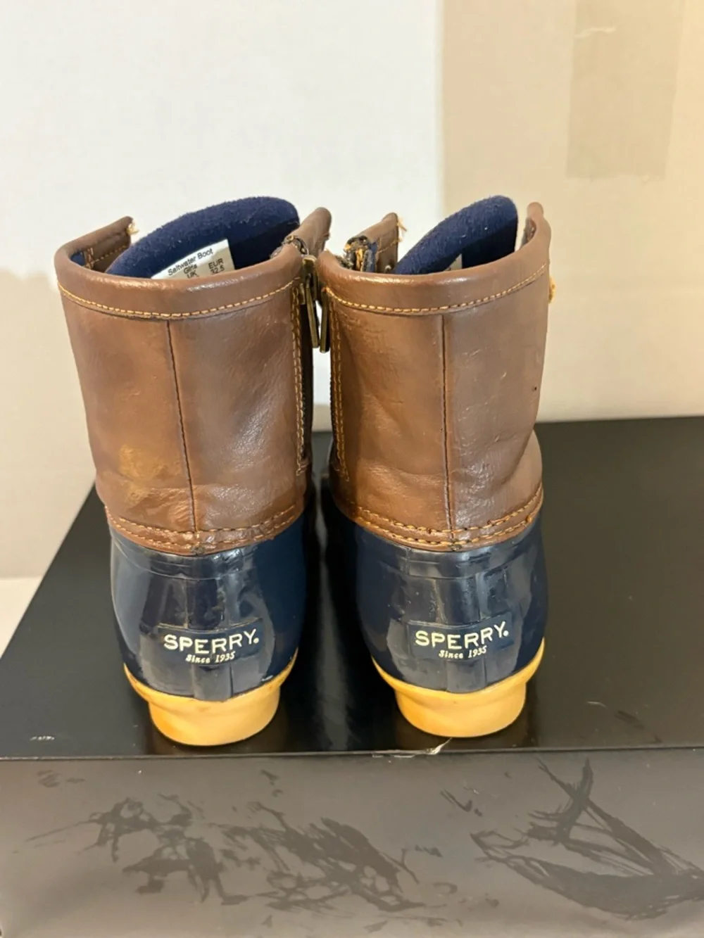 Sperry Kids' girls‎ SZ 1 Saltwater Duck Boots rain boots navy brown weather